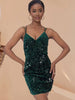 Elegant Backless Spaghetti Strap Sequin Mini Bodycon Dresses