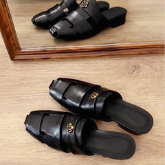 Black Soft Leather PU Chunky Heel
