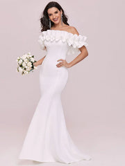 Evening Mermaid Sleeveless Ruffles Satin Fabric Dresses
