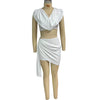 Casual Solid V-Neck High Waist Tank Top A Line Irregular Pleated Mini Skirt 2 Piece Set