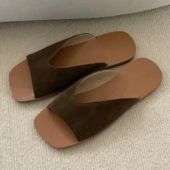 High Quality Faux Suede Square Toe Designer Brand Sandals Open Toe Flat Sandal Comfortable Vacation Beach Shoe