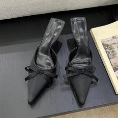 Design Silk Butterfly-knot Slippers Pointed Toe Low Heel
