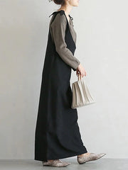 Maxi Dress Straps Neck Casual Lace Up Floor Length Dress