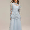 Casual Stand Collar Long Sleeve Spliced Applique Top High Wasit Patchwork Mesh Skirt Two Piece Sets