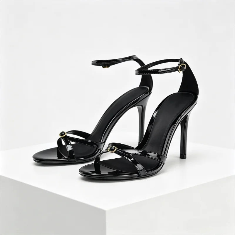 Black Patent Leather Buckle High Heel