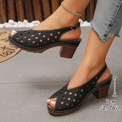 Fish Mouth Sandals Round Toe Cutout Breathable One Buckle Plus Size High Heel