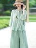 Elegant Stand Collar Splicing Embroidered Loose Cotton and Linen Top