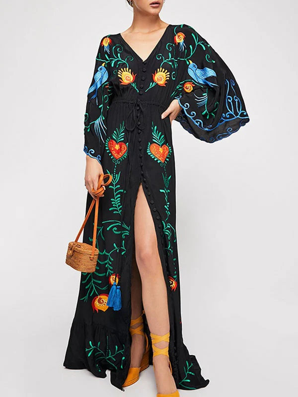 Split Dresses Embroidered Sleeves Beach Dress