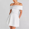 Casual Waistband One Shoulder A-LINE Slash Neck Mini Dress