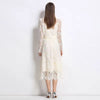 Elegant Hollow Out Pearl Embroidery Lace Top Midi Skirt Outfits Party Evening 2 Piece Sets