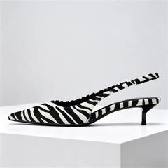 Novelty Zebra Print Design Kitten Heel