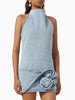 Elegant Solid Spliced Appliques Minimalist Halter Sleeveless High Waist Mini Dress
