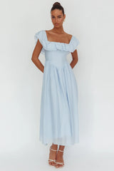 Serinah Basque Waist Off-Shoulder Maxi Dress Blue