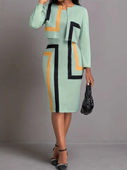 Elegant Round Neck long-sleeved slim fit Office Lady plus-size Casual dress