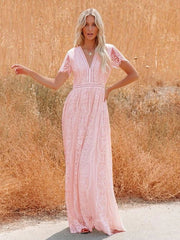 Half Sleeves Lace Bohemian Floor Length Maxi Dress