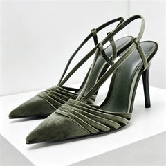 Velvet Effect Body Pumps Pointed Toe Strappy Detail High Heel