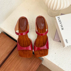Sandals Square Toe High Heel