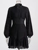 Casual Round Neck Lantern Sleeve High Waist Solid Patchwork Slimming Mini Dresses
