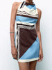 Elegant Neck-mounted Sleeveless Contrast Striped Poplin Mini Dress
