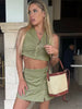 Single Breasted Halter Sleeveless Backless Crop Top Short Skirt Solid Sets