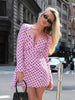 Casual Folds Draped Deep V-Neck Flower Design Dot Printed Mini Dress
