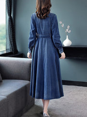 Long Full Sleeve Embroidery Dress With Belt