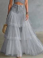 Women's Stylish Casual Spliced Mesh Denim Skirt