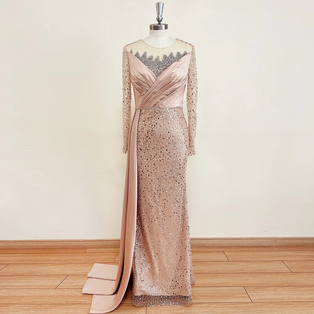 Elegant Long Sleeves Bead Evening Party Dresses