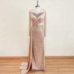 Elegant Long Sleeves Bead Evening Party Dresses