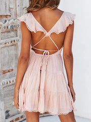 Ruffles Backless Beach Mini Dress