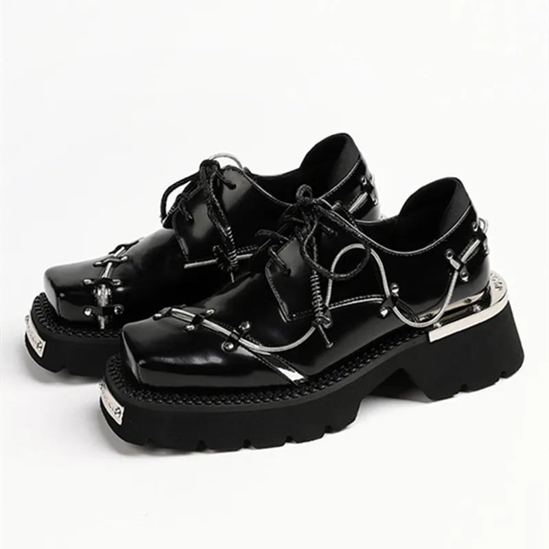 Luxury Metal Chain Decoration Chunky Heel