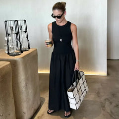 Elegant Pullover Synthetic fiber O-neck Sleeveless Long Dresses