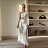 Chic Tassels Hallow Out Skew Collar High Waist One Long Sleeves Maxi Dress