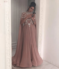 Chiffon Aline Crystal Handmade Evening Dresses