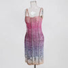Rhinestone Square Collar Shoulder Straps Perspective Spaghetti Strap Hollow Color Mini Dress