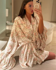 Classic Loose Print Casual V-Neck Long Sleeve Elegant Pleated Mini Dresses