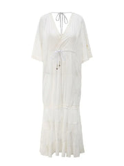 Casual V Neck Drawstring Loose Beach Dress