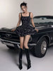 Elegant Sling Square Collar Bow Printed Sleeveless Ruffles A-line Mini Dress