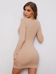 Bodycon Dresses Square Neck Long Sleeves Casual Pencil Dress