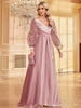 Luxury Long Sleeve A-LINE Cocktail V-Neck Sequin Formal Evening Maxi Dress