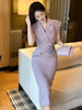Formal Lapel Sleeveless Office Style Pencil Blazer Midi Dress