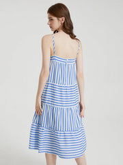 Stripe Print Open Back Adjustable Strap Dress
