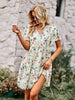 Chic Floral Printed V-Neck Short Sleeve Loose Mini Dress