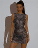 Casual Sparkly Diamonds See Through Hollow Out Side Split Mesh Mini Dress