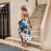 Casual Eye Catching Soft And Skin-Friendly Halter Printed Pocket Loose Midi Dress