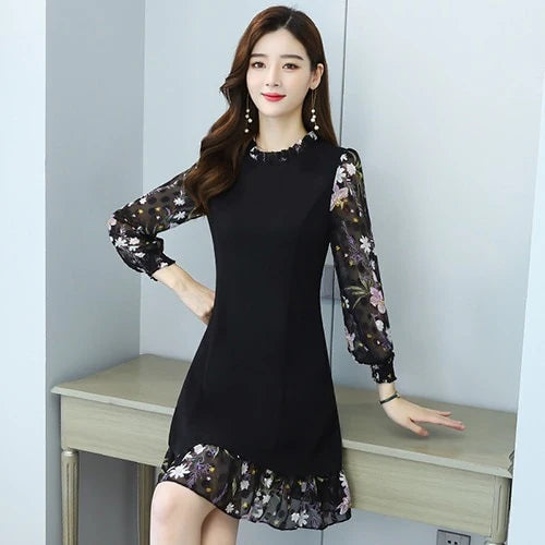 Floral Patchwork Chiffon Dress