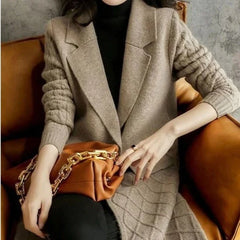 Women's cardigan coat with cable-knit sleeves
