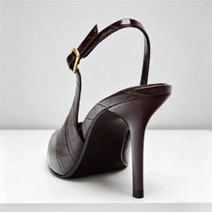 Pointed Toe Embossed Top Leather Thin High Heel