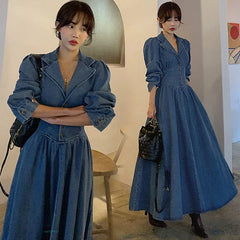 Long Maxi Turn Down Collar Dresses