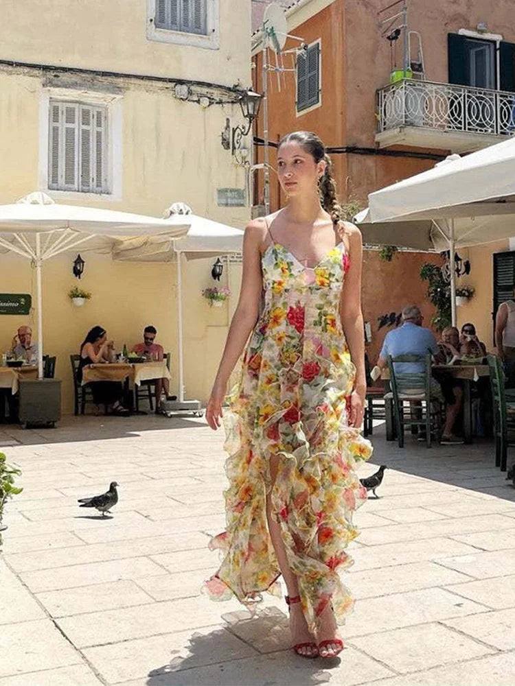 Chiffon Strapless Sleeveless Backless Side Split Party Evening Dresses